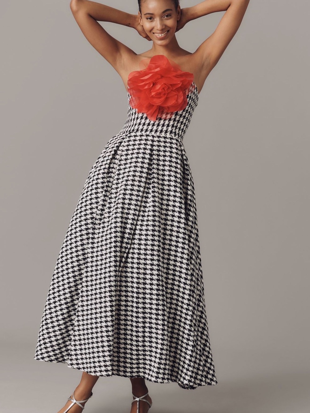 Mac Duggal Strapless 3D Flower Boucle A-Line Midi Dress Style #37068 6US